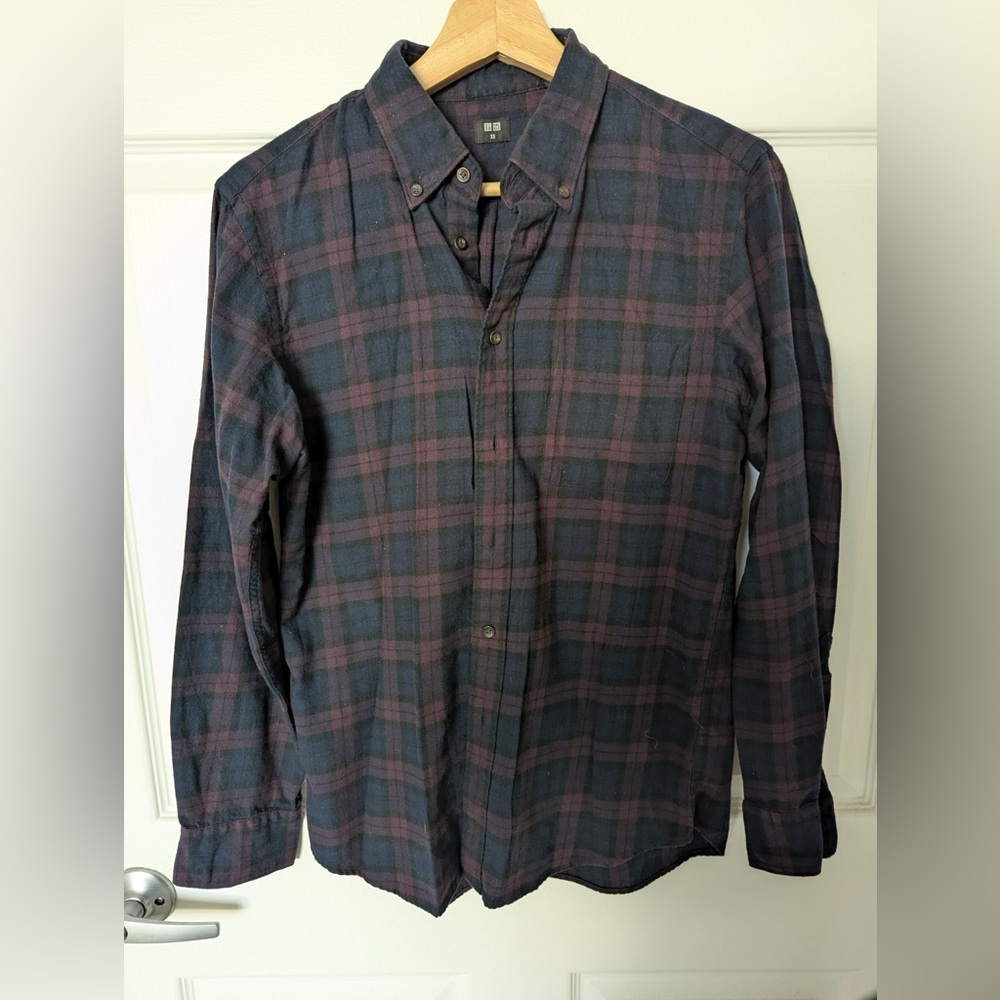 Uniqlo 100% Cotton Plaid Button-Down Shirt XS